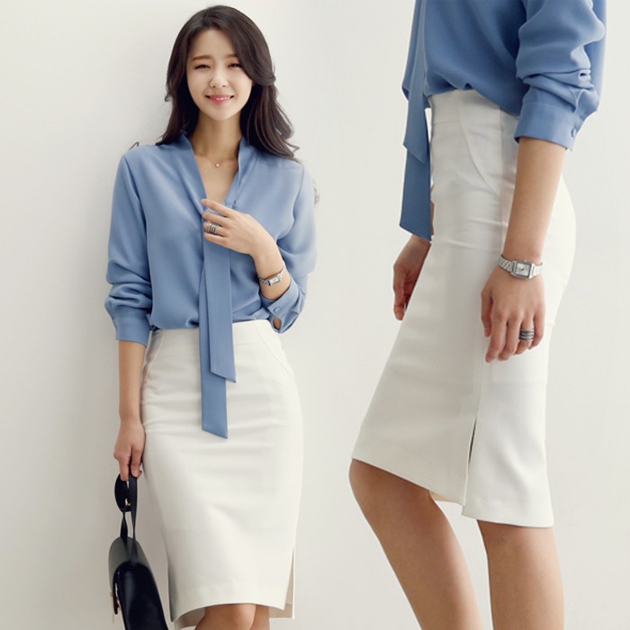 ❦xiaomonv2021❦ Váy công sở mềm mại màu trắng đen | BigBuy360 - bigbuy360.vn