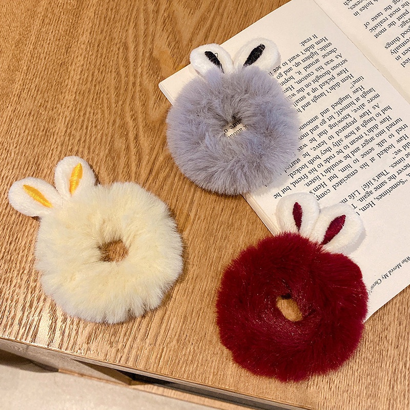 Cột tóc vải nhung scrunchies nhiều màu dây buộc tóc scrunchies hình thỏ