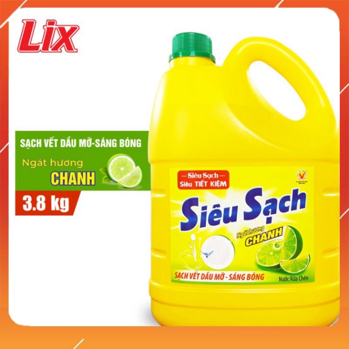 Nước Rửa Chén LIX 3.8 KG Siêu Sạch Hương Chanh