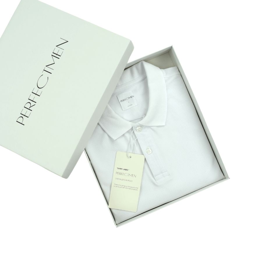 Áo Polo nam cao cấp 100% cotton PERFECTMEN vải cá sấu màu trắng co giãn 4 chiều thoáng mát xuất xịn sang trọng