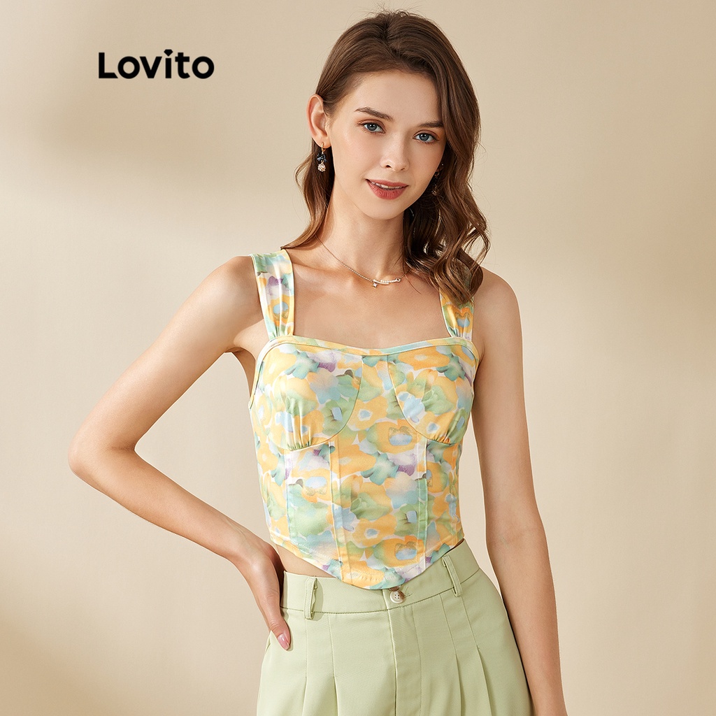 Lovito Áo Cổ Vuông In Hoa Giản Dị L20D1045 (Màu Xanh Lá Nhạt)