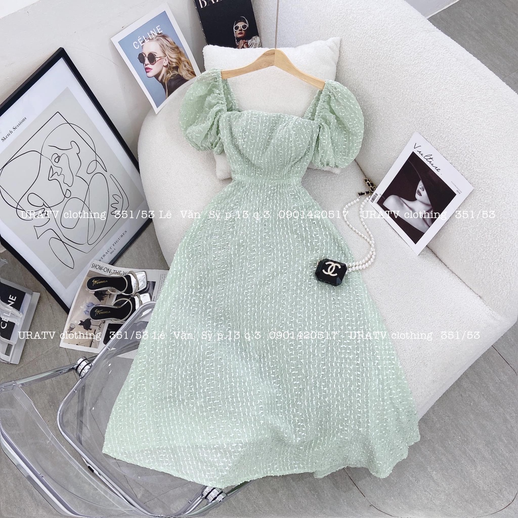 [ẢNH THẬT-CÓ SẴN] Đầm midi xanh ren cutout