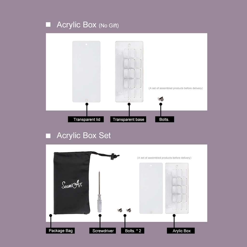 Hộp rỗng acrylic/set hộp rỗng acrylic/hộp màu nước 12 màu/màu nước và đệm SeamiArt
