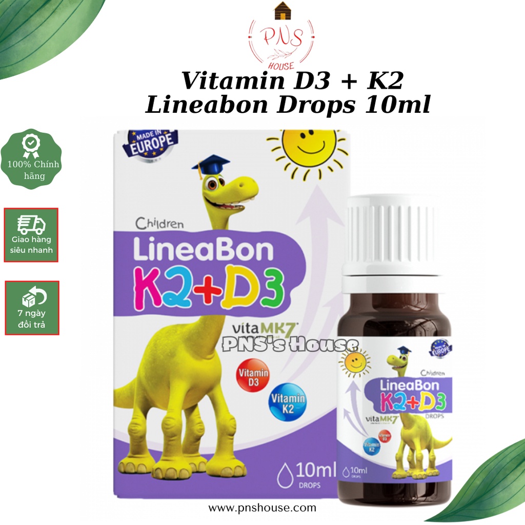 Vitamin D3 + K2 Lineabon Drops 10ml hỗ trợ chống còi xương, tăng chiều cao cho trẻ sơ sinh và trẻ nhỏ