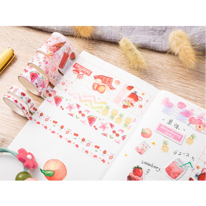 Set 10 Cuộn Băng Keo Washi Tape Màu Pastel Trang Trí Sổ Bullet Journal