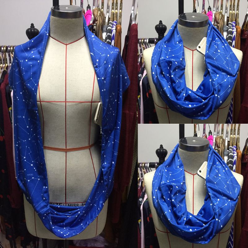 Khăn Choàng Cổ Hai Lớp Có Khóa Kéo Ẩn Họa Tiết Chòm Sao Cho Nữ