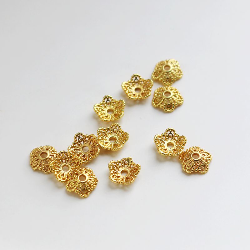 Set 10 Hạt Xâu Làm Trang Sức Hình Hoa/Mũ/Mũ Màu Vàng 18k Kích Thước 8mm diy