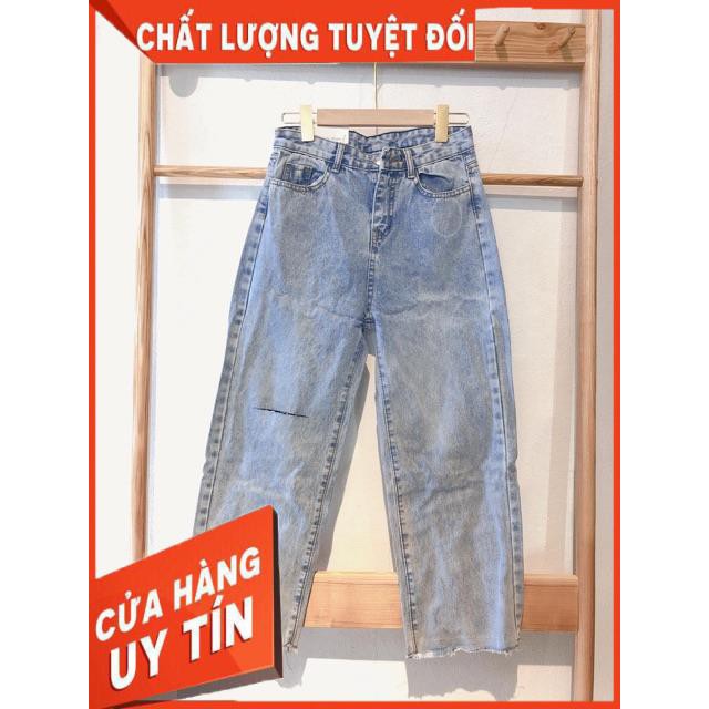 Quần jeans ống rộng cắt gối- hình thật mẫu mặc | BigBuy360 - bigbuy360.vn