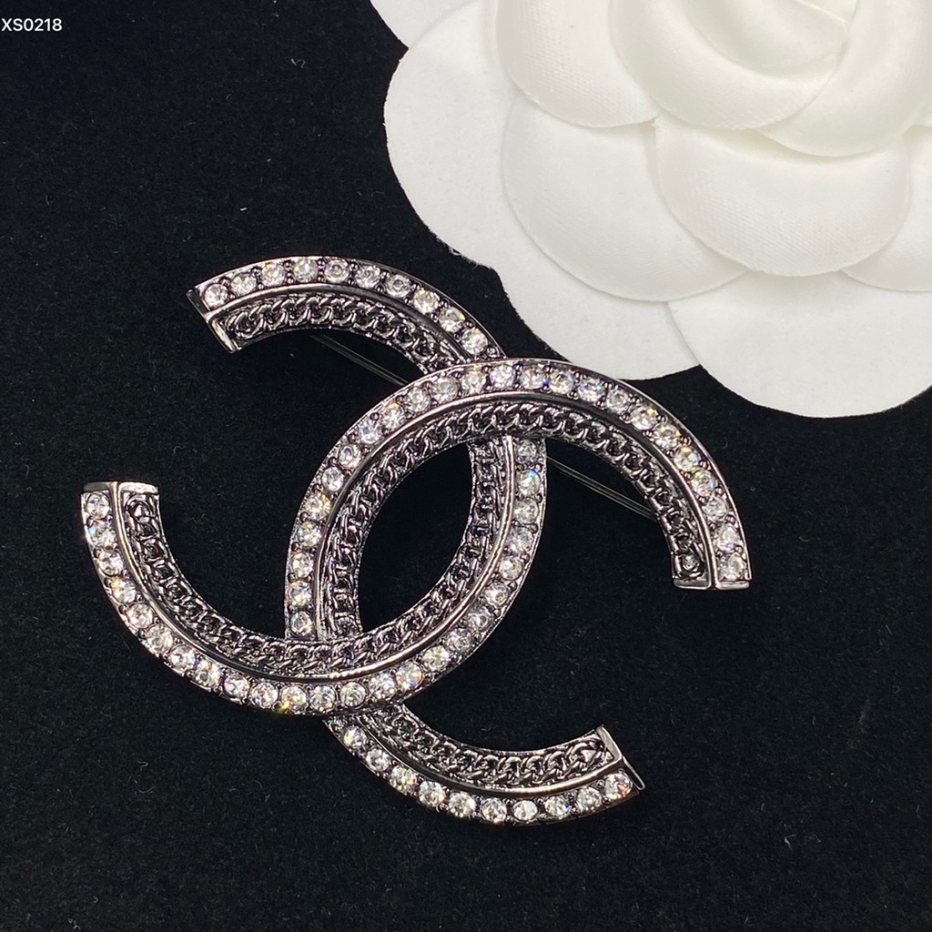 Trâm cài áo mạ bạc 925 hình chữ C đôi đính đá nhân tạo thời trang 2021