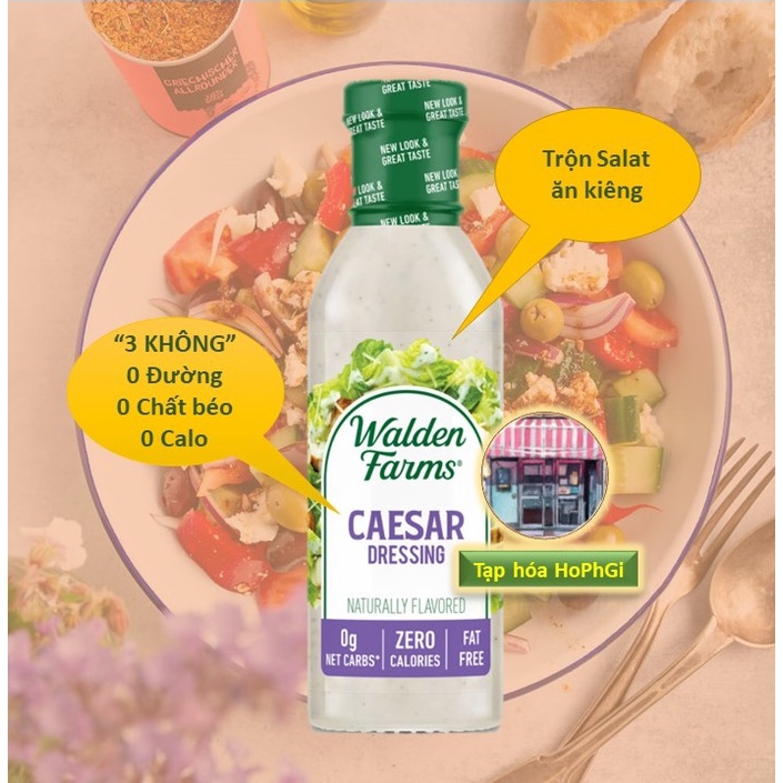 SỐT SALAD KHÔNG ĐƯỜNG KHÔNG CALO - Vị CAESAR - Walden farm 355ml - HÀNG MỸ