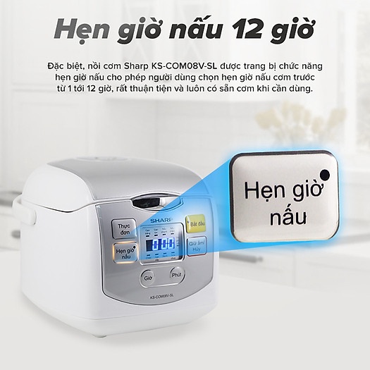 Nồi cơm điện tử Sharp KS-COM08V-SL 0.72 lít - HAPOS Phân Phối Chính Hãng