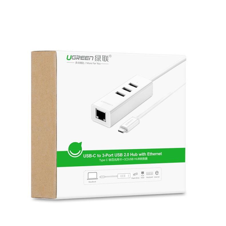 Cáp USB Type C ra 3 cổng USB 2.0 hỗ trợ Lan 10/100Mbps chính hãng Ugreen UG-20792 cao cấp