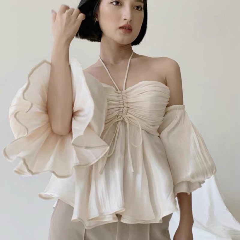 ÁO KEM TƠ OGANZA RÚT NGỰC TAY PHỒNG (TH)