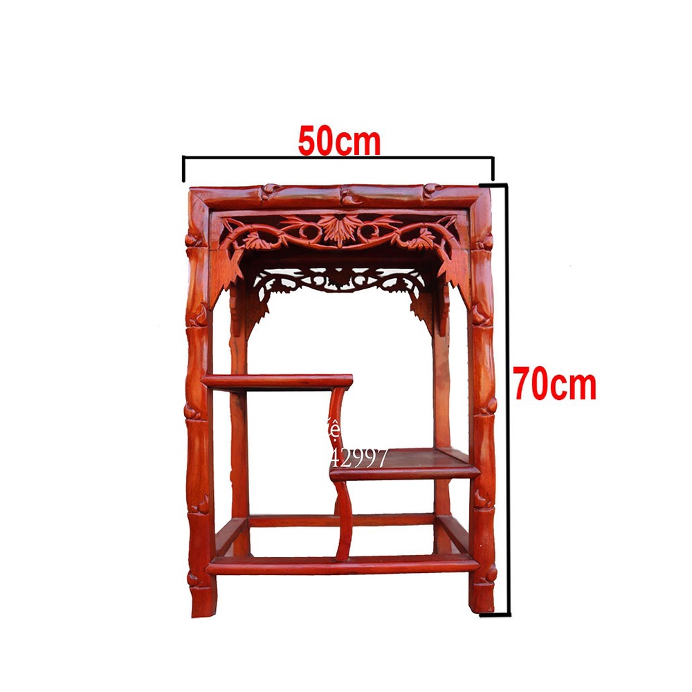 Đôn chữ nhật chân trúc gỗ gụ cao 70cm mặt 50 rộng 35