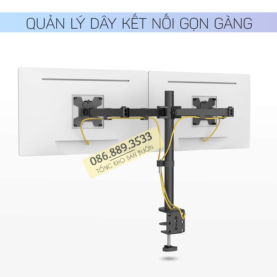 #M052 / Giá Treo Hai Màn Hình Máy Tính ErgoTek E52 17 - 27 Inch Kẹp Bàn - Giá Đỡ 2 Màn Hình