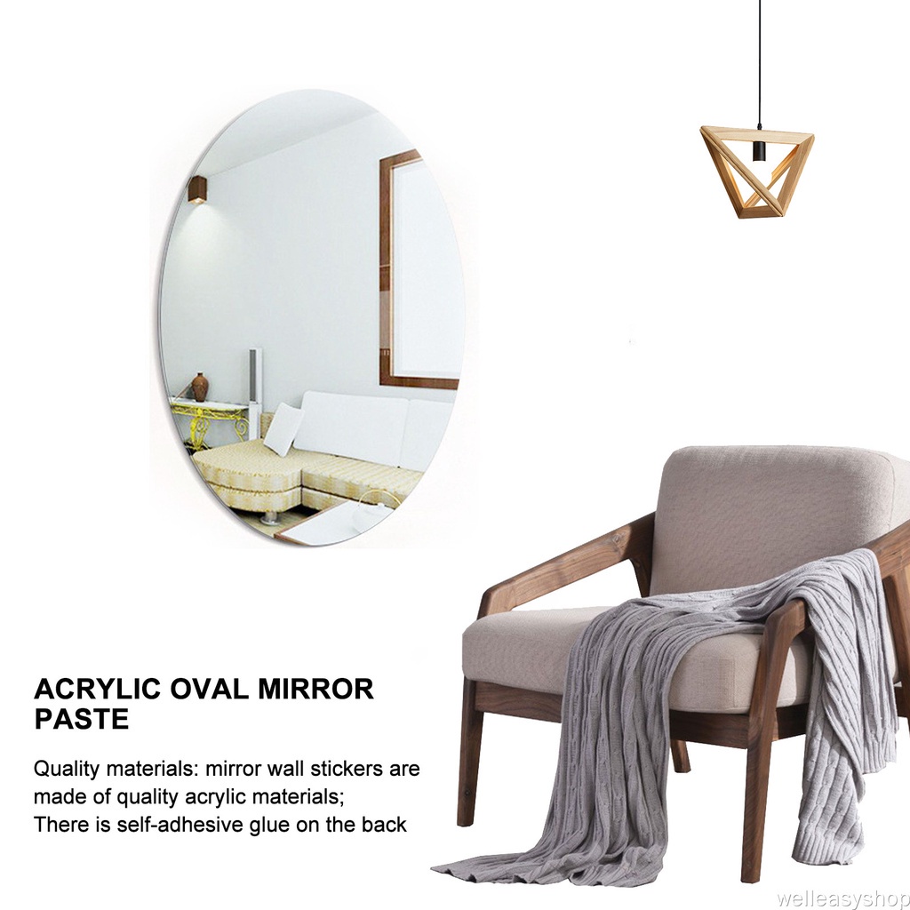 Miếng dán tường bằng acrylic tráng gương hình oval 3D trang trí nhà tắm/phòng khách
