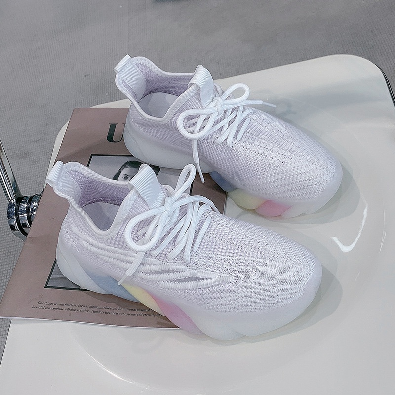 Giày sneaker IELGY mũi tròn dệt kim thoáng khí màu cầu vồng thời trang cho nữ