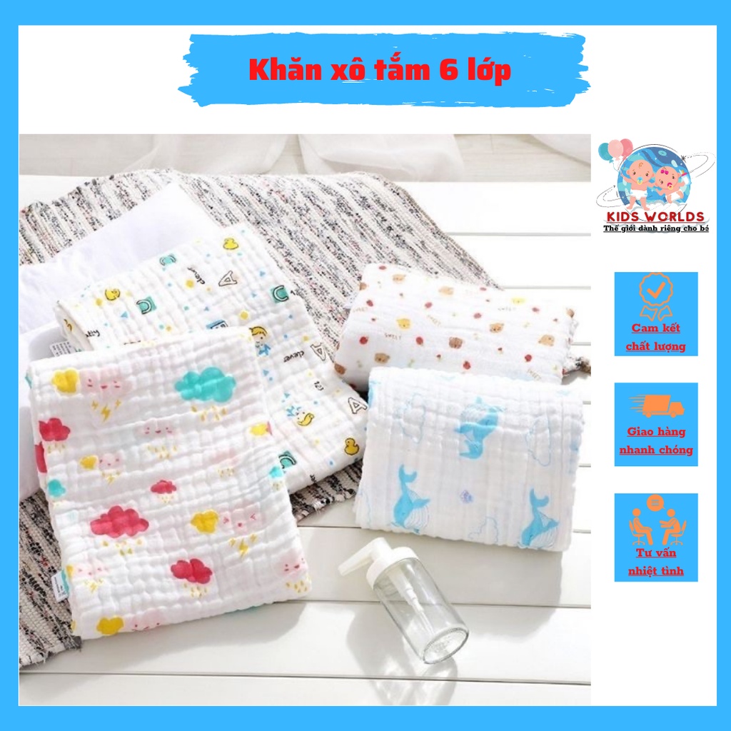 Khăn xô tắm 6 lớp không viền hoạ tiết dễ thương