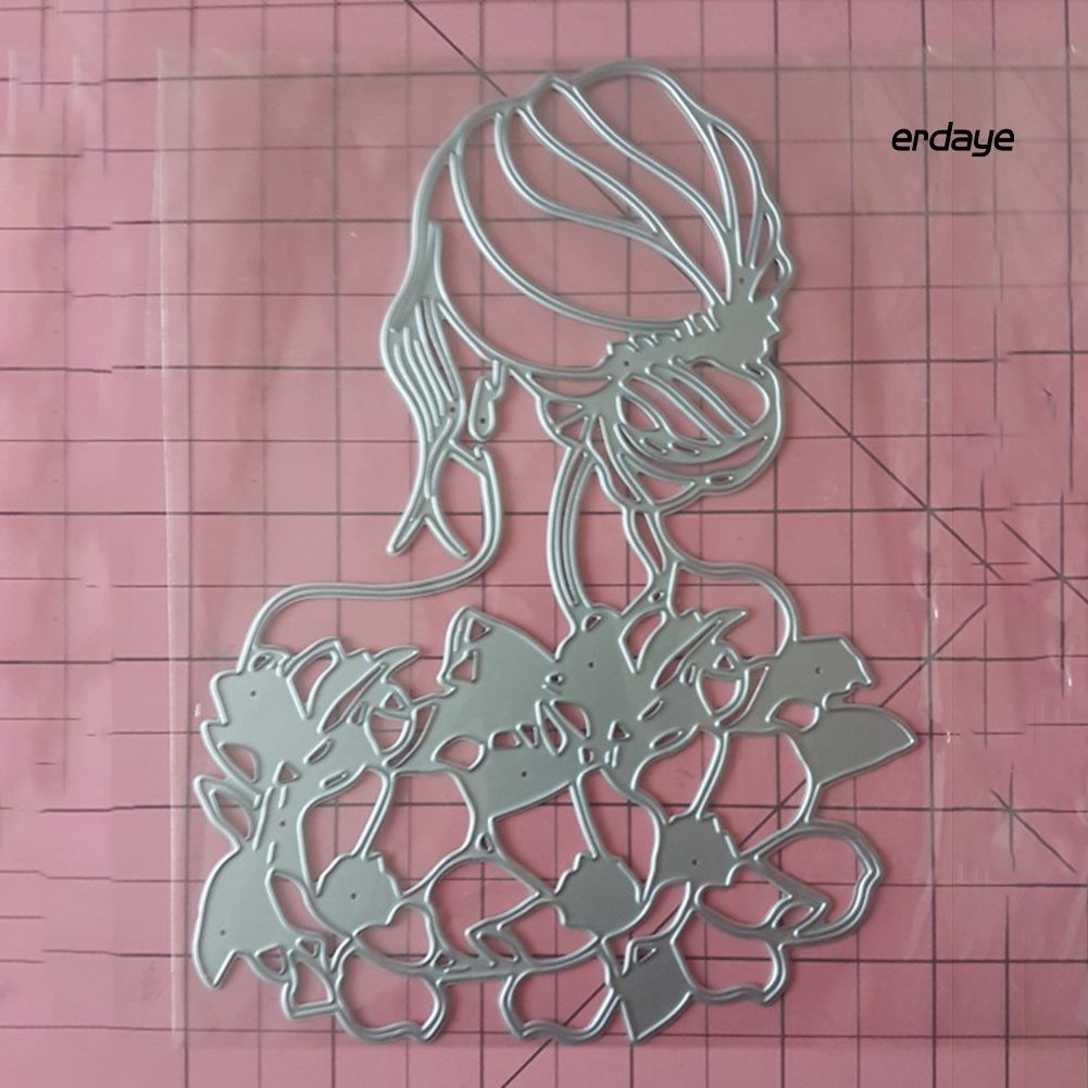 Khuôn cắt giấy bằng kim loại hình cô gái và hoa trang trí Scrapbook