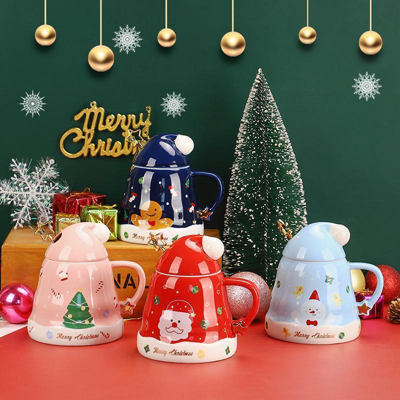 Cốc uống nước Starbucks bằng sứ có nắp đậy và muỗng họa tiết giáng sinh dễ thương dành cho nữ