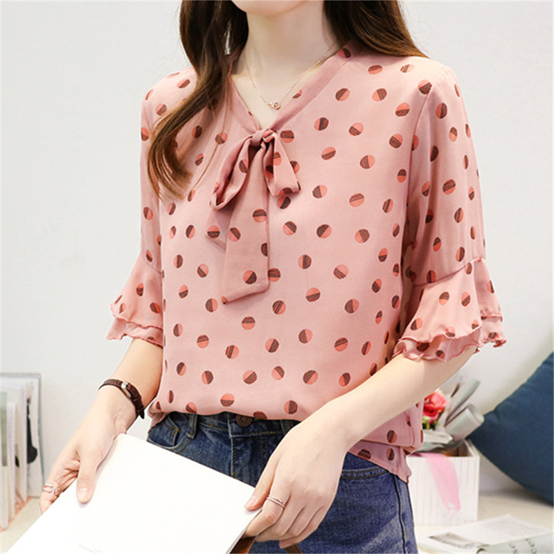 Áo Voan Tay Xòe Họa Tiết Chấm Bi Xinh Xắn Dành Cho Nữ / Size 4xl