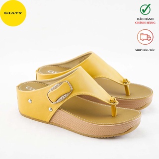Dép kẹp nữ đế xuồng, đế cao khóa đính đá 0040s11 - giavy