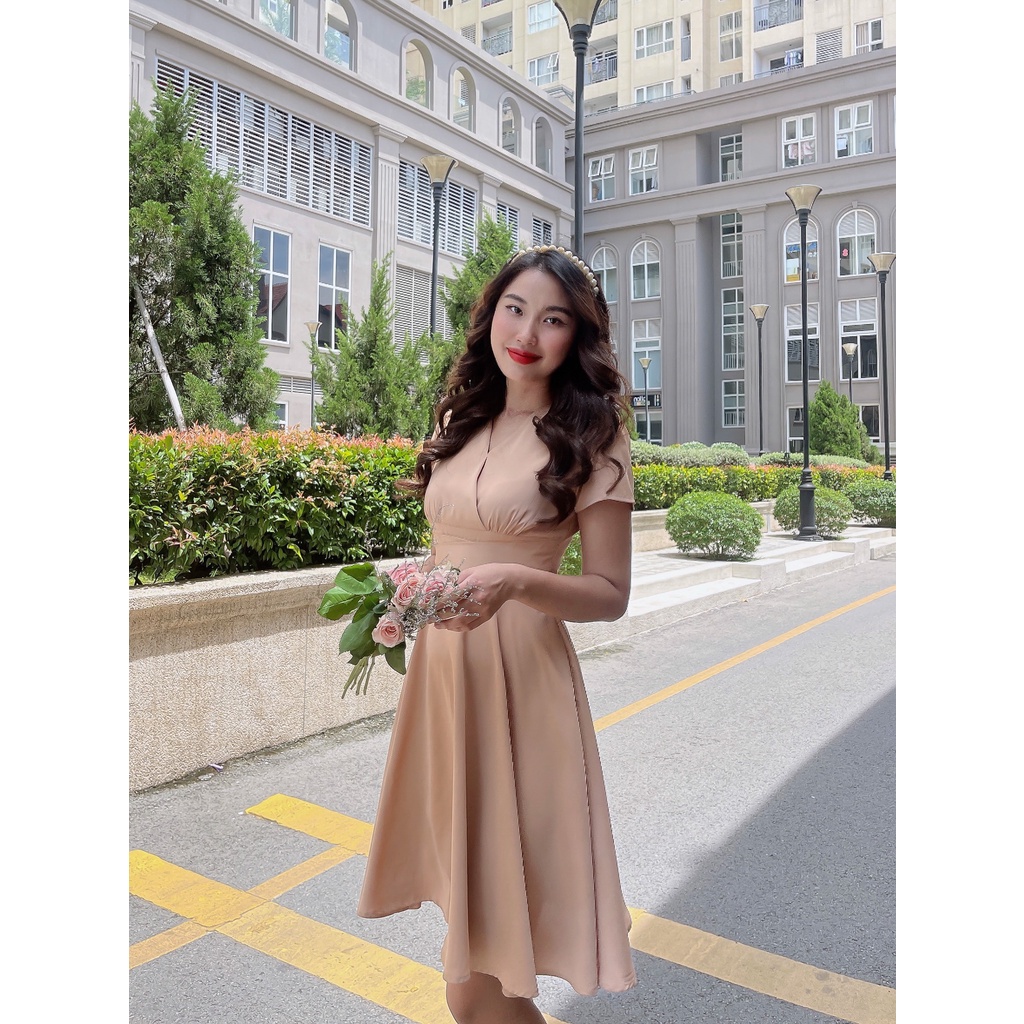 Đầm xòe tạo kiểu cổ V đắp chéo nhún ngực Katia dress C519 Cin House