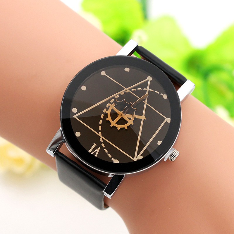 Đồng Hồ Nam Nữ Cặp Đôi Dây Da Thạch Anh Ulzzang 409 Xoắn Tam Giác Cực Hot - Hazo