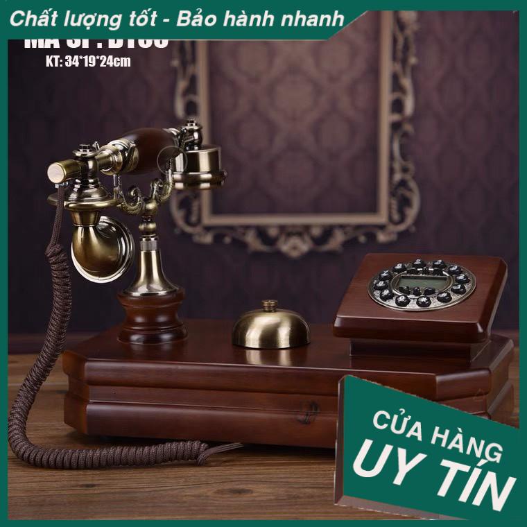 Điện thoại để bàn tân cổ điển phím quay DT03 - Cắm dây cố định nghe gọi tốt - Chất liệu gỗ và hợp kim đồng sang trọng