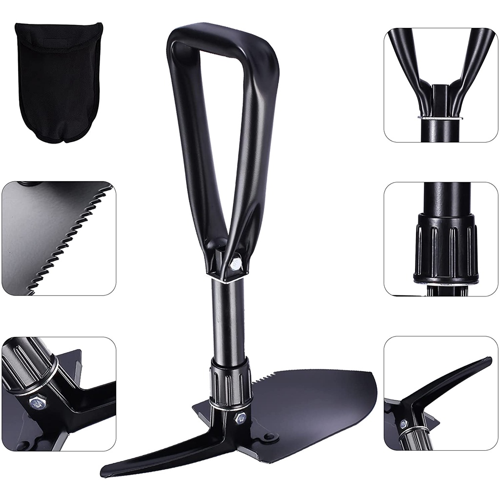 Bộ cuốc xẻng gấp gọn 47cm làm vườn, du lịch, đào giun câu cá đa năng