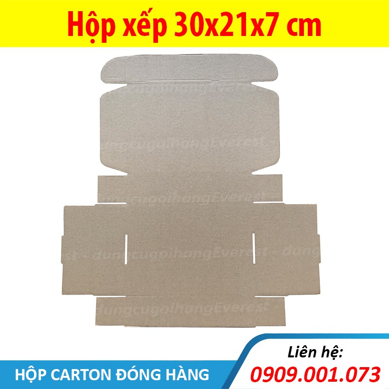 Combo 20 hộp xếp, size 30x21x7 cm - hộp carton nắp gài, giấy 2 nâu 1 xeo, sóng E cứng cáp