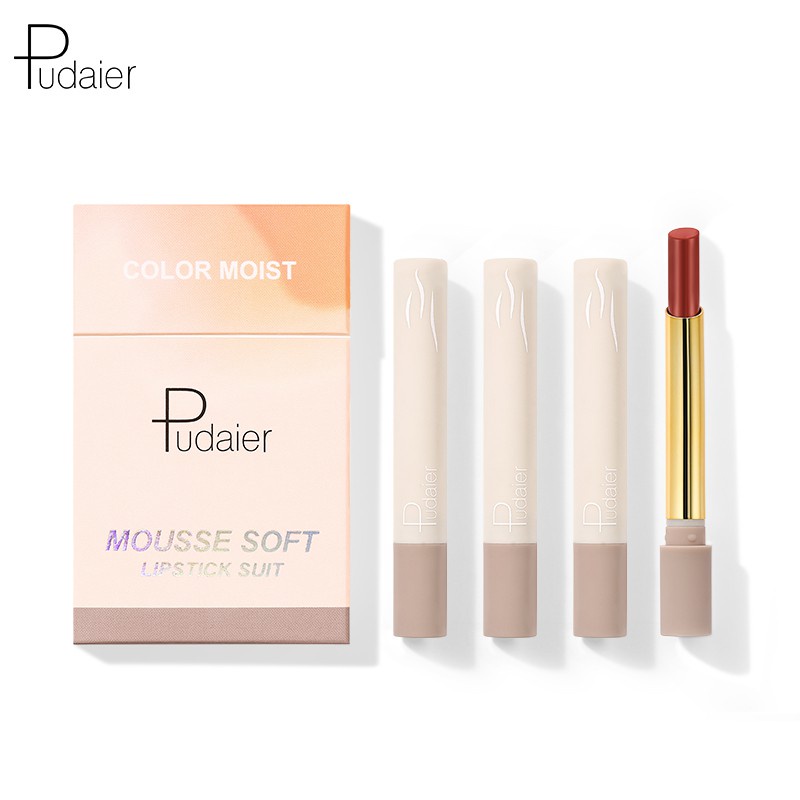 Set 4 Son Môi Pudaier Thiết Kế Dạng Ống Xinh Xắn Lâu Trôi Lên Màu Chuẩn 35g