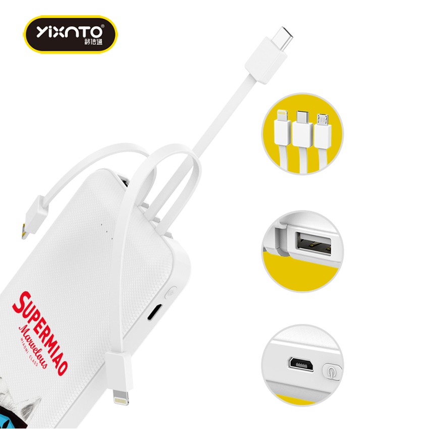 Pin sạc dự phòng YIXNTO dung lượng chuẩn 10000mAh tích hợp 3 cổng Lightning Type C Micro USB