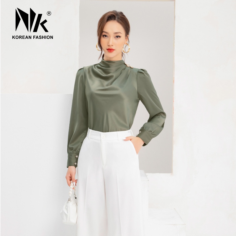 Áo Sơ Mi Dài Tay NK Fashion Dáng Xếp Vai Thiết Kế Thanh Lịch, Chất Vải Nhập Hàn Cao Cấp NKSM2112004