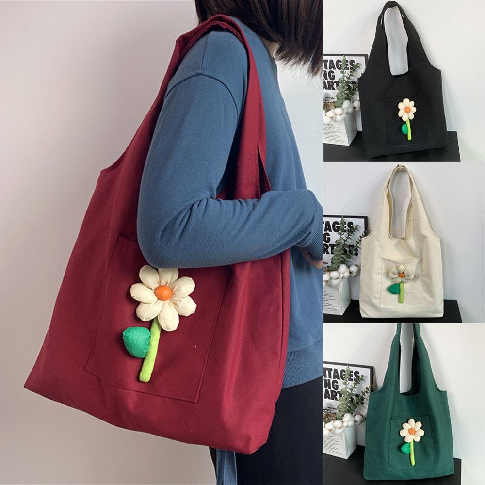 Túi Đeo Vai Bằng Vải Canvas In Hoa Xinh Xắn