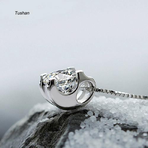 TUSH_Women Cubic Zirconia Pendant Silver Plated Drop for Necklace Chain Jewelry Gift