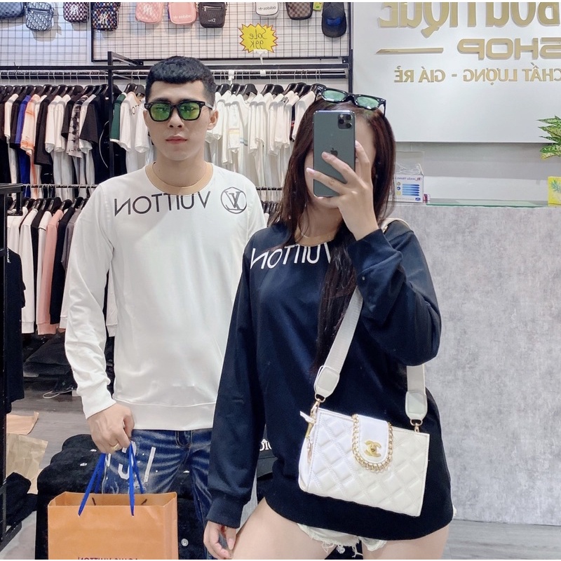 Áo nỉ dài tay LV có hoạ tiết viền cổ đơn giản, Áo thu đông thời trang nam phong cách giới trẻ btshop từ 45 đến 75 kg.