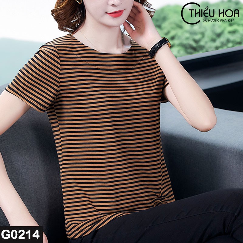 Áo Thun Nữ Sọc Ngang Phối Nơ Thắt G0214
