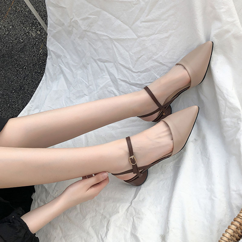 Xăng đan Cao Gót 3.5cm Mũi Nhọn Đế Dày Mềm Mại Không Cần Khoan Lỗ Phong Cách La Mã Cho Nữ