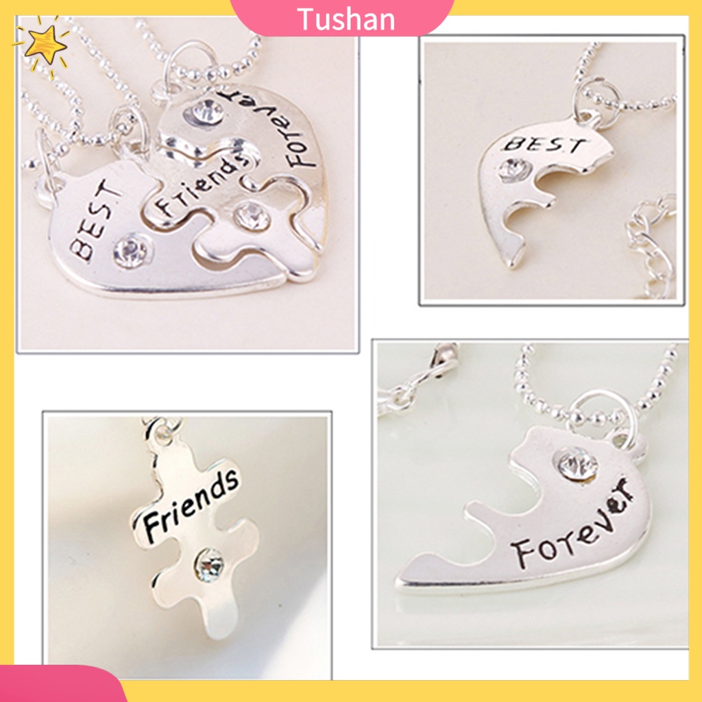 TUSH_3Pcs Women's Best Friends Forever Split Heart Friendship Necklace Set Jewelry