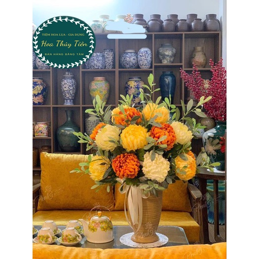 Hoa Cúc Mẫu Đơn, Hoa Lụa Cúc Đại Đóa Bông To Trang Trí Nhà Bông 15cm