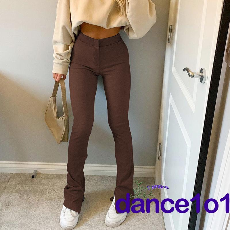 Quần dài nữ xẻ ống màu trơn thời trang phong cách Hàn Quốc