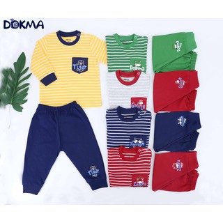 [9m-24m] Bộ cotton kẻ dài tay khuy cài vai Dokma DB504