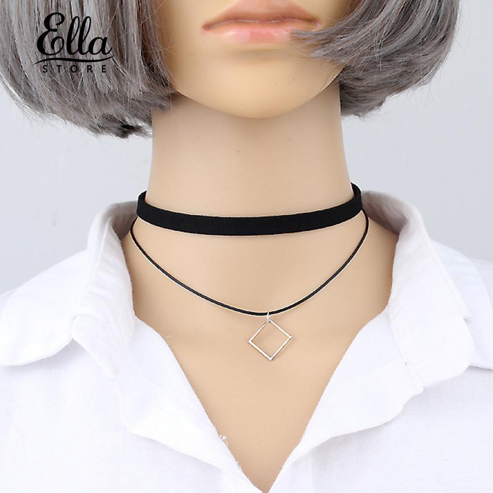 Vòng cổ choker dây đôi mặt hình thoi độc đáo cá tính cho nữ