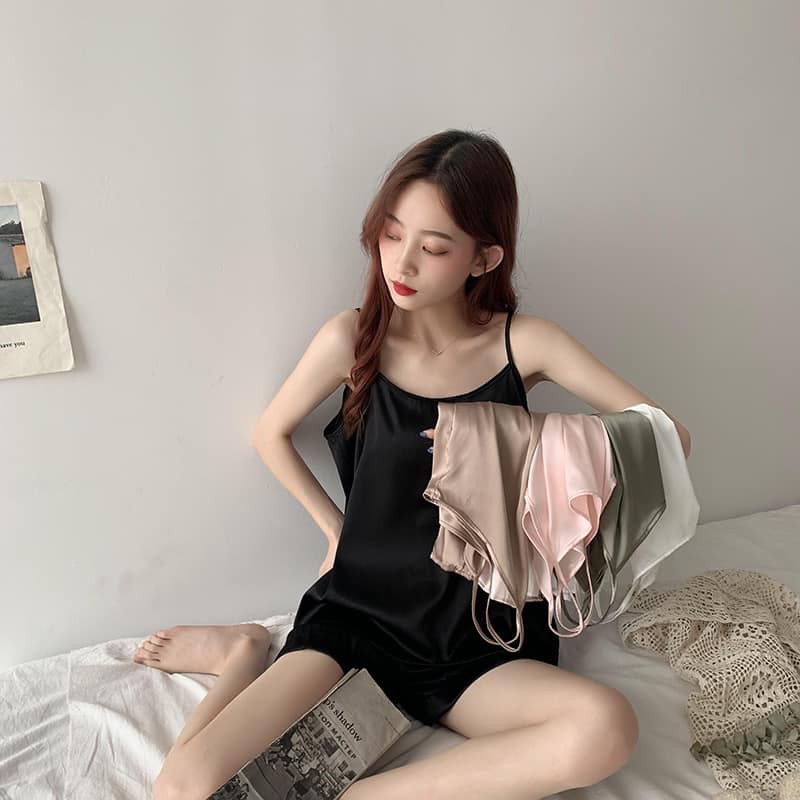 set đồ ngủ lụa áo 2 dây siêu xinh, summer sleep