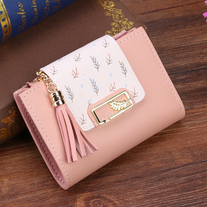 Fashion Tassels Short Wallet Bag for Women  Leather Clutch Bags Cute Korean Card Holder Female Folding Small Coin Purse