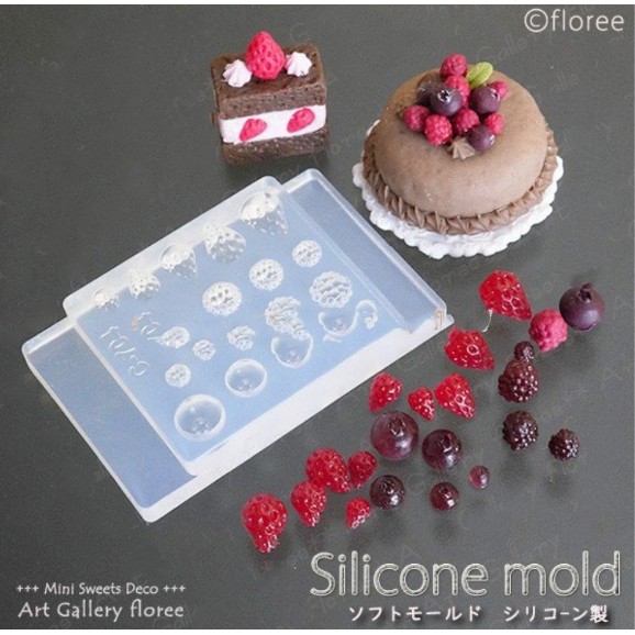 Khuôn silicone trong dẻo đổ resin nặn đất sét trái dâu, berry size 1/12 minifood
