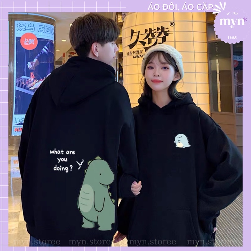 Áo Hoodie Cặp Đôi Nam Nữ Form Rộng, Áo Hoodie Vải Nỉ Bông Cao Cấp Mẫu Họa Tiết Khủng Long Dễ Thương