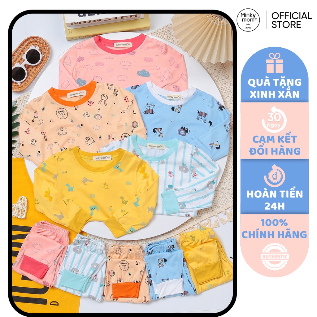 [SALE] Bộ Thun Lạnh Dài Tay Cho Bé Trai, Bé Gái Minky Mom Hoạ Tiết Mây Hồng, Đồ Bộ Cho Bé Mặc Nhà Thu Đông MKMTD2212