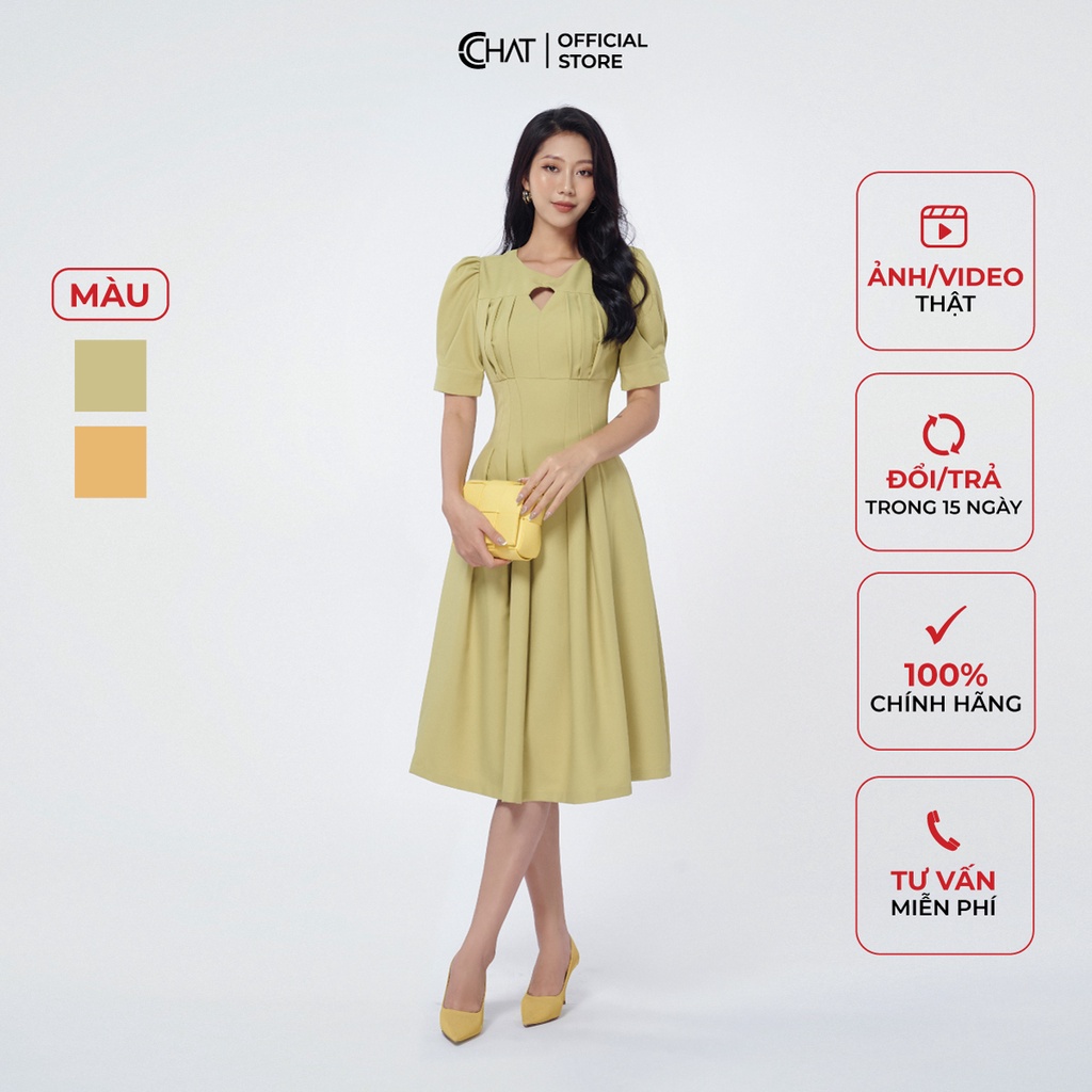 Đầm Nữ 𝐂𝐂𝐇𝐀𝐓 Xếp Ly Mở Túi Trước Dáng Suông 3 Màu Phong Cách Trẻ Trung Thanh Lịch 12VNS2006XT